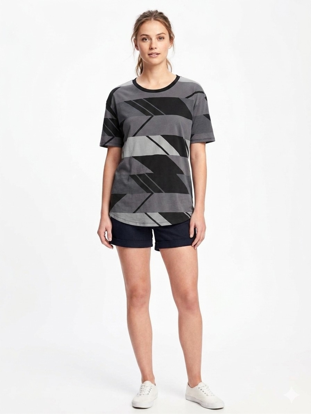 Women's Gray & Black Graphic Short-Sleeve Tee